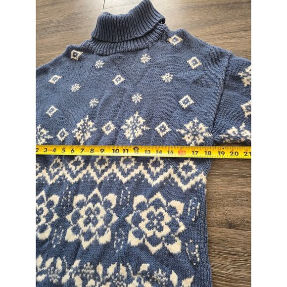 Vintage Fair Isle Blue Floral Sweater Express Handknit Medium Cozy Soft Cabin - Picture 9 of 9
